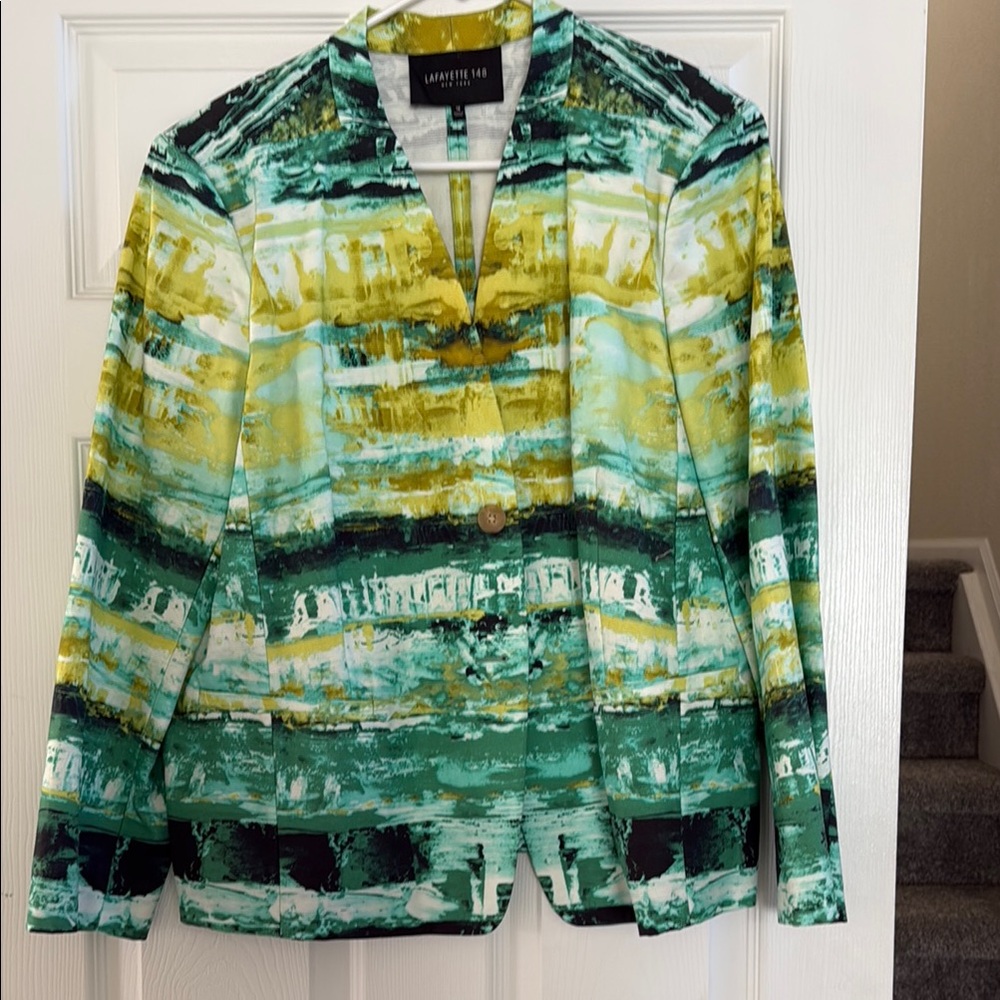 Lafayette 148 New York Green and Yellow Artistic Blazer